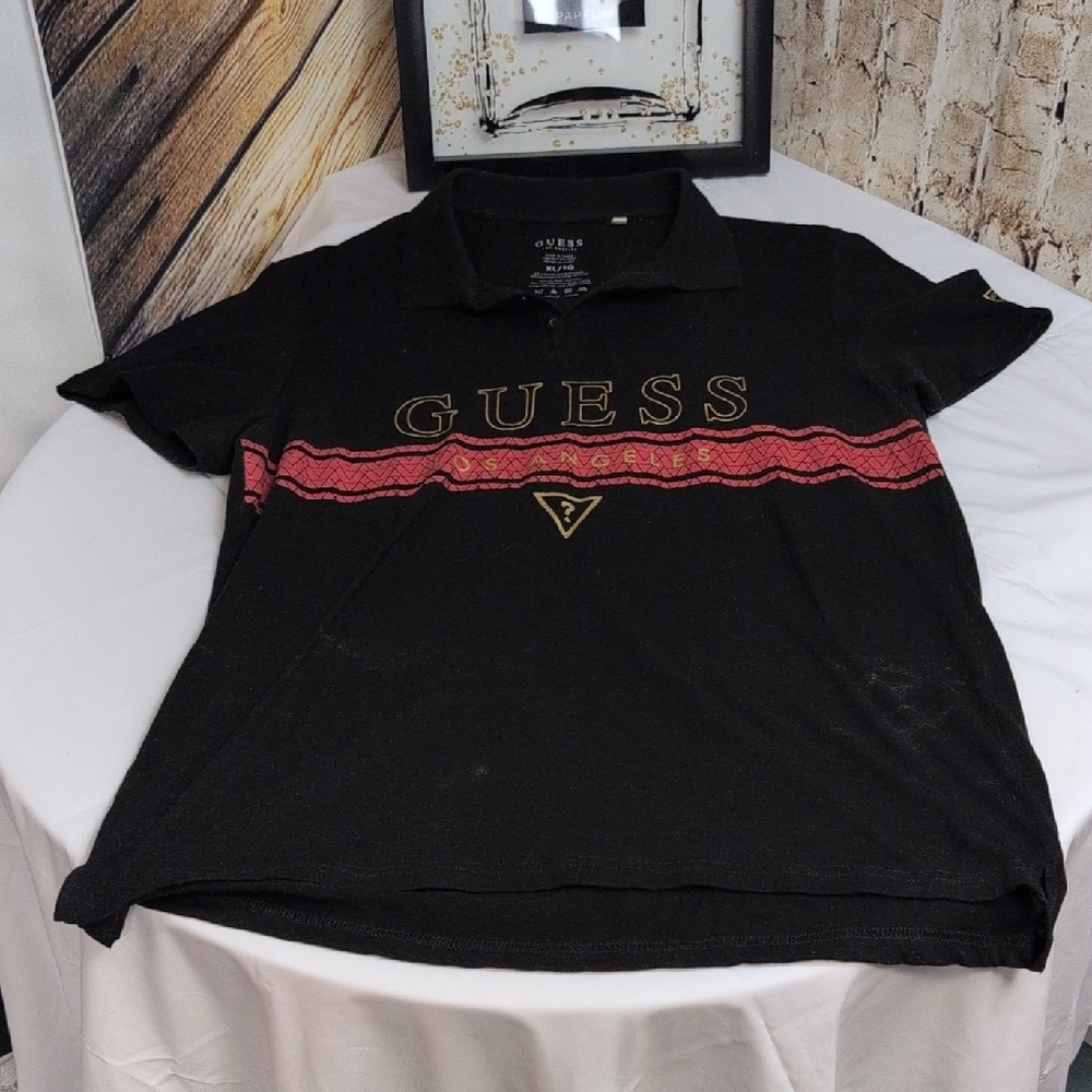 GUESS Black Polo with Red and Gold Accents